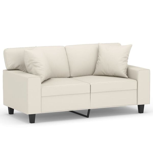 vidaXL 2-osobowa sofa z poduszkami, kremowa, 120 cm, sztuczna sk&oacute;ra