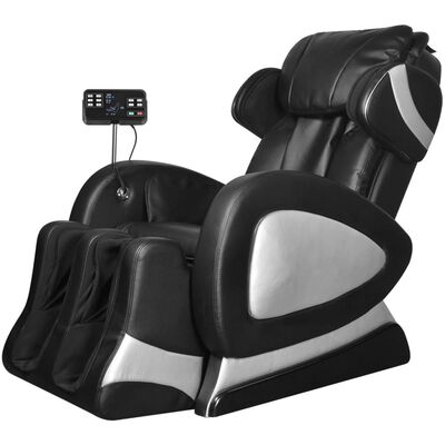 vidaXL Fotel do masażu z ekranem, czarny, sztuczna skóra