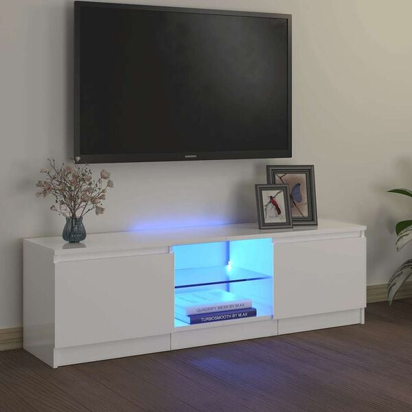 vidaXL Szafka pod TV z oświetleniem LED, biała, połysk, 120x30x36 cm