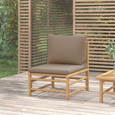vidaXL Środkowa sofa ogrodowa z poduszkami w kolorze taupe, bambusowa