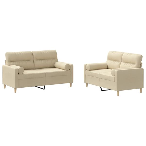 vidaXL 2-cz. komplet wypoczynkowy z poduszkami, kremowy, tkanina