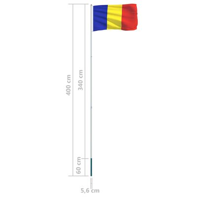 vidaXL Flaga Rumunii z aluminiowym masztem, 4 m