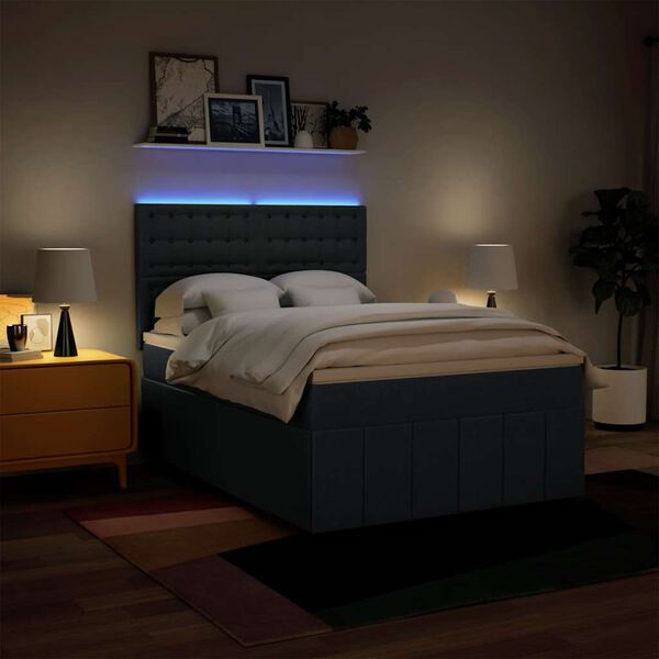 vidaXL Ł&oacute;żko kontynentalne z materacem, niebieskie, tkanina 140x190 cm