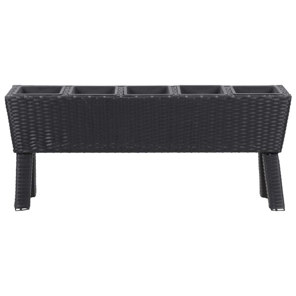 vidaXL Podwyższona donica z 5 wkładami 118x25x50 cm, rattan PE, czarna