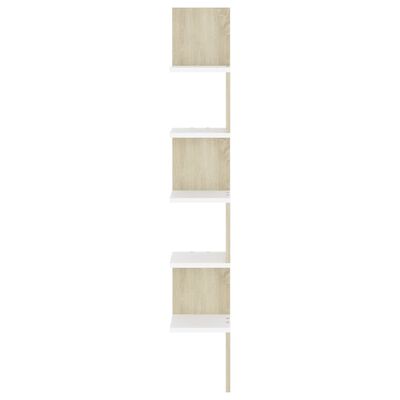 vidaXL Narożna półka ścienna, biel i dąb sonoma, 20x20x127,5 cm