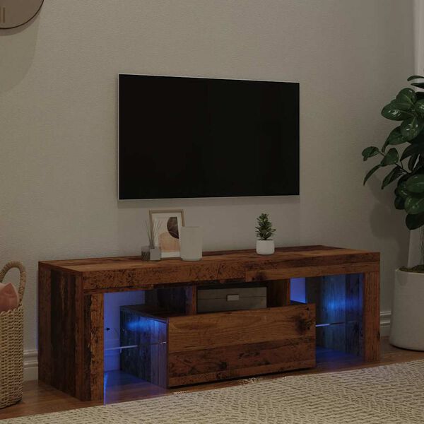 vidaXL Szafka pod TV z oświetleniem LED, stare drewno, 120x36,5x40 cm