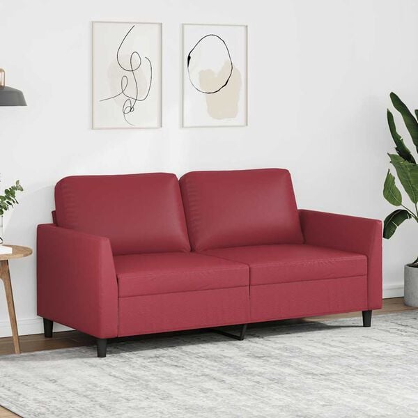 vidaXL 2-osobowa sofa, winna czerwień, 140 cm, sztuczna sk&oacute;ra
