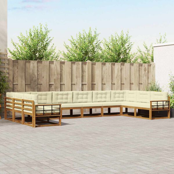 vidaXL Zestaw sof na zewnątrz z poduszką 10 pcs Naturalny i Kremowy