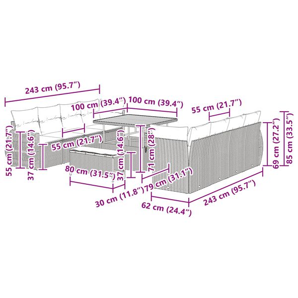 vidaXL Zestaw Sof na Ogr&oacute;d z przechowywaniem 11 pcs Czarny Polirattan