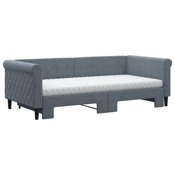 vidaXL Sofa rozsuwana z materacami, ciemnoszara, 90x190 cm, aksamit
