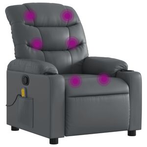 vidaXL Rozkładany fotel masujący, szary, obity sztuczną sk&oacute;rą