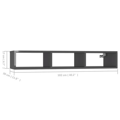 vidaXL Półka ścienna, wysoki połysk, szara, 102x30x17 cm, płyta