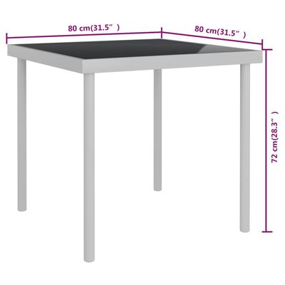 vidaXL Ogrodowy stół jadalniany, szary, 80x80x72 cm, szkło i stal