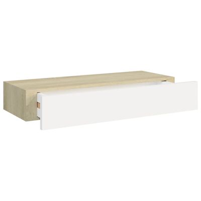 vidaXL Półka ścienna z szufladą, dąb i biel, 60 x 23,5 x 10 cm, MDF