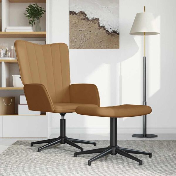 vidaXL Fotel z podn&oacute;żkiem, brązowy, obity aksamitem