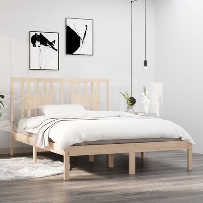 vidaXL Rama łóżka, lite drewno sosnowe, 140x190 cm