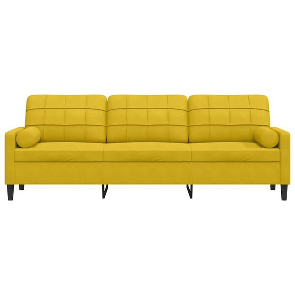 vidaXL 3-osobowa sofa z poduszkami, żółta, 210 cm, aksamit