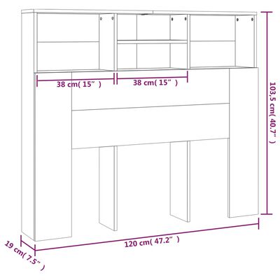 vidaXL Wezgłowie łóżka z półkami, szarość betonu, 120x19x103,5 cm
