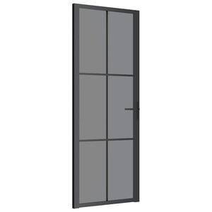 vidaXL Drzwi wewnętrzne, 76x201,5 cm, czarne, szkło ESG i aluminium
