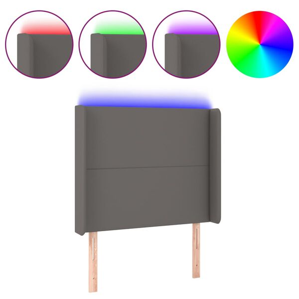 vidaXL Zagł&oacute;wek do ł&oacute;żka z LED, szary, 103x16x118/128cm sztuczna sk&oacute;ra