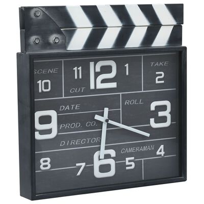 vidaXL Kinowy zegar ścienny, czarny, 33x5x34 cm, metal i MDF