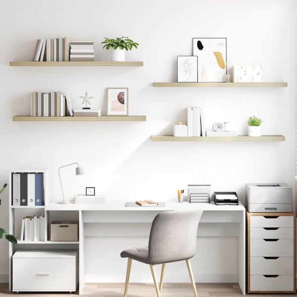 vidaXL P&oacute;łki ścienne, 4 szt., kolor dębowy, 120x23,5x3,8 cm, MDF