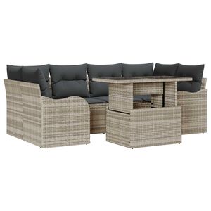 vidaXL Zestaw Sof na Ogr&oacute;d z poduszką 7 pcs Jasnoszary Rattan poli