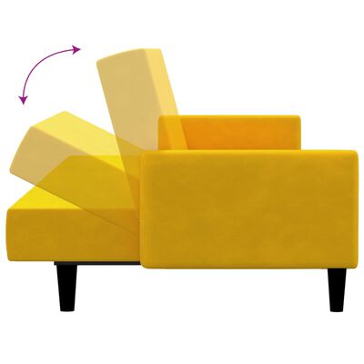 vidaXL 2-os. kanapa z podnóżkiem, żółta, tapicerowana aksamitem