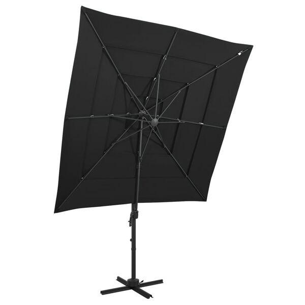 vidaXL 4-poziomowy parasol na aluminiowym słupku, czarny, 250x250 cm