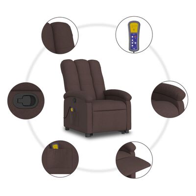 vidaXL Podnoszony fotel masujący, rozkładany, ciemnobrązowy, tkanina