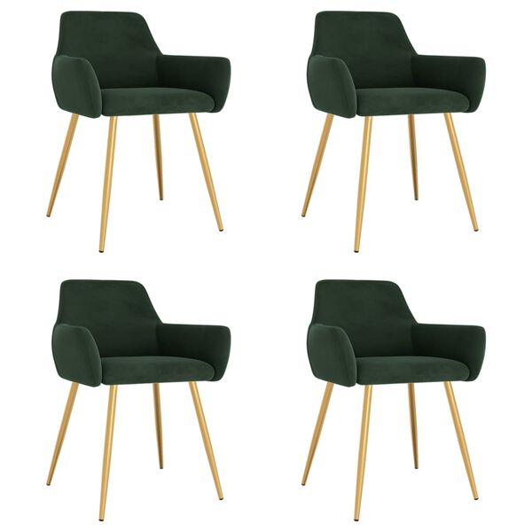 vidaXL Krzesła stołowe, 4 szt., ciemnozielone, obite aksamitem