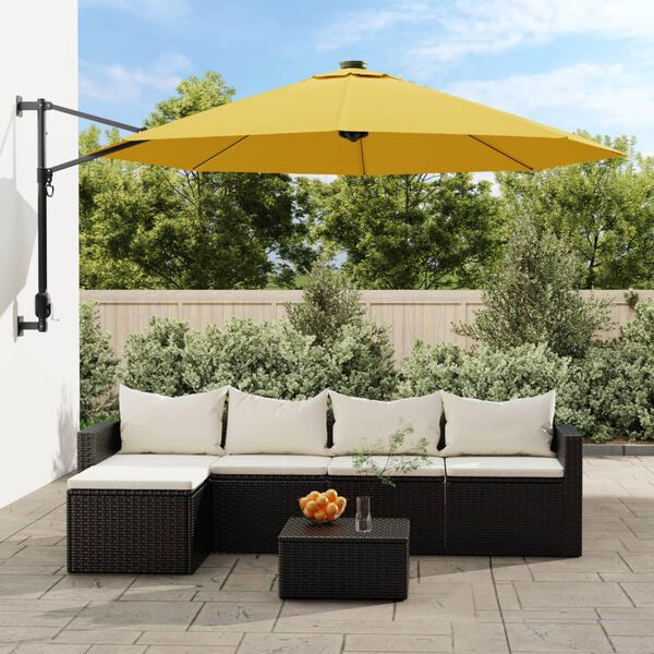 vidaXL Ścienny parasol ogrodowy z LED, ż&oacute;łty, 290 cm