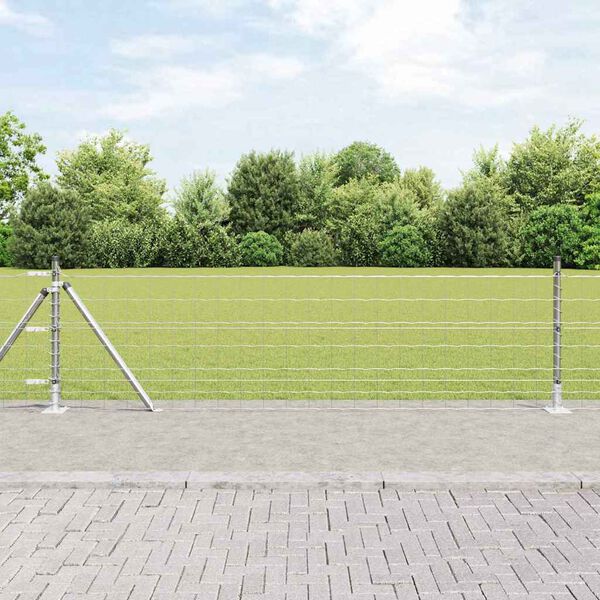 vidaXL Ogrodzenie z słupkiem Srebrny 0,6 x 50 m Stal