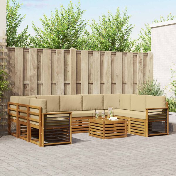 vidaXL Zestawy sof 10 pcs Naturalny i Beżowy Lite Drewno Akacji