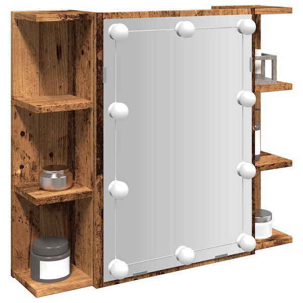 vidaXL Szafka lustrzana z diodami LED Stare drewno 70x16,5x60 cm