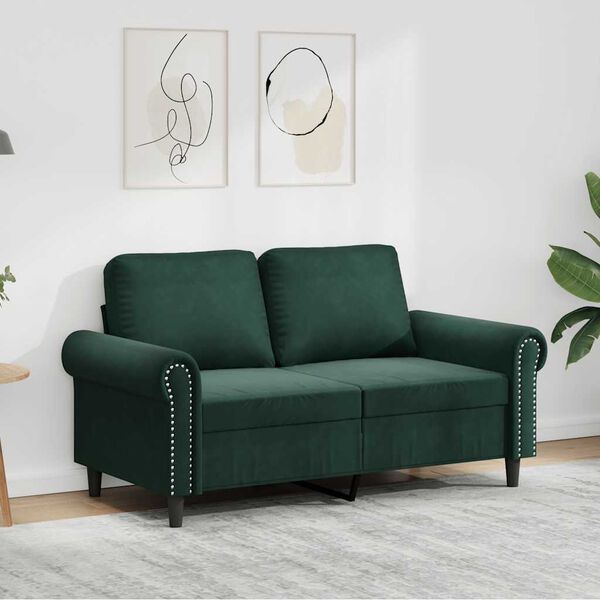 vidaXL Sofa 2-osobowa, ciemnozielona, 120 cm, tapicerowana aksamitem