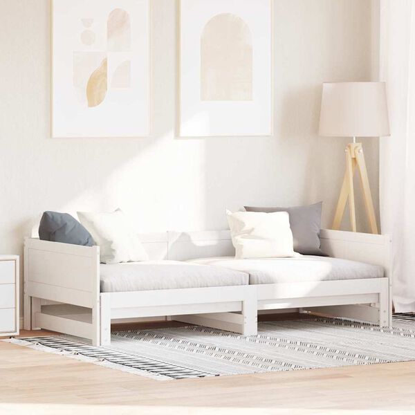 vidaXL Ł&oacute;żko dzienne z funkcją wysuwania Biały 203,5 x 184 x 56,5 cm