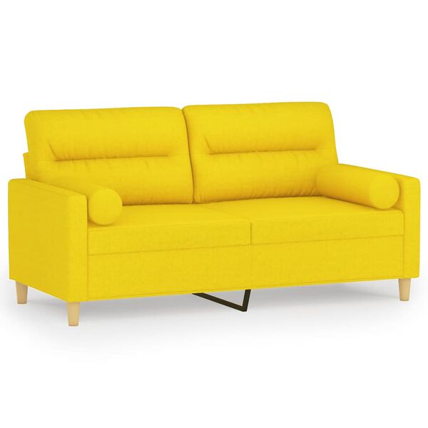 vidaXL 2-osobowa sofa z poduszkami, jasnoż&oacute;łta, 140 cm, tkanina