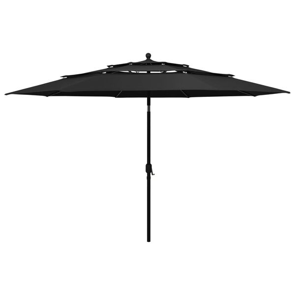 vidaXL 3-poziomowy parasol na aluminiowym słupku, czarny, 3,5 m