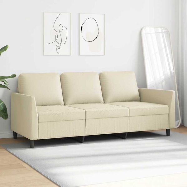 vidaXL 3-osobowa sofa, kremowa, 180 cm, sztuczna sk&oacute;ra