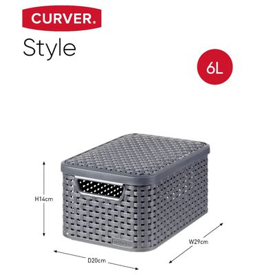 Curver Pudełka Style z pokrywami, 3 szt., 6 L (rozmiar S), antracytowe