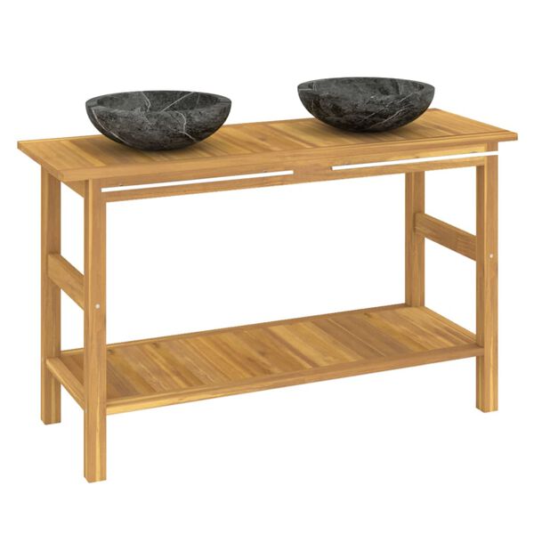 vidaXL Szafka łazienkowa z czarnymi, marmurowymi umywalkami, tek