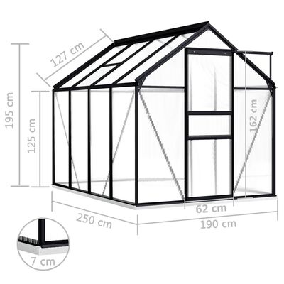 vidaXL Szklarnia z ramą podstawy, antracytowa, aluminiowa, 4,75 m²