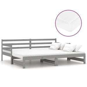 vidaXL Ł&oacute;żko wysuwane, 2 x (90x200) cm, szare, lite drewno sosnowe
