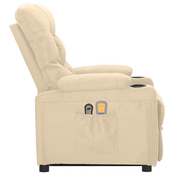vidaXL Podnoszony fotel masujący, kremowa, tkanina