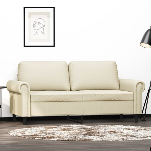 vidaXL 2-osobowa sofa, kremowy, 140 cm, sztuczna sk&oacute;ra