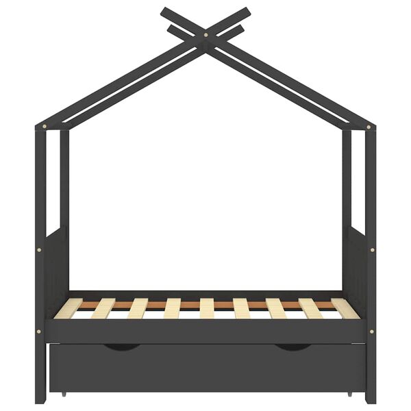 vidaXL Łóżko dziecięce z szufladą, ciemnoszare, lita sosna, 70x140 cm