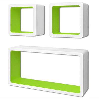 3 biało zielone wiszące półki ozdobne MDF Cube