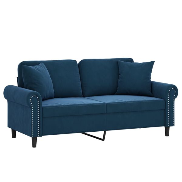 vidaXL 2-osobowa sofa z poduszkami, niebieska, 140 cm, aksamit