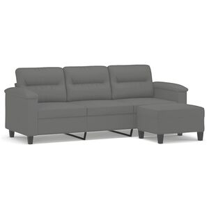 vidaXL 3-os. sofa z podnóżkiem, ciemnoszara, 180 cm, obita mikrofibrą